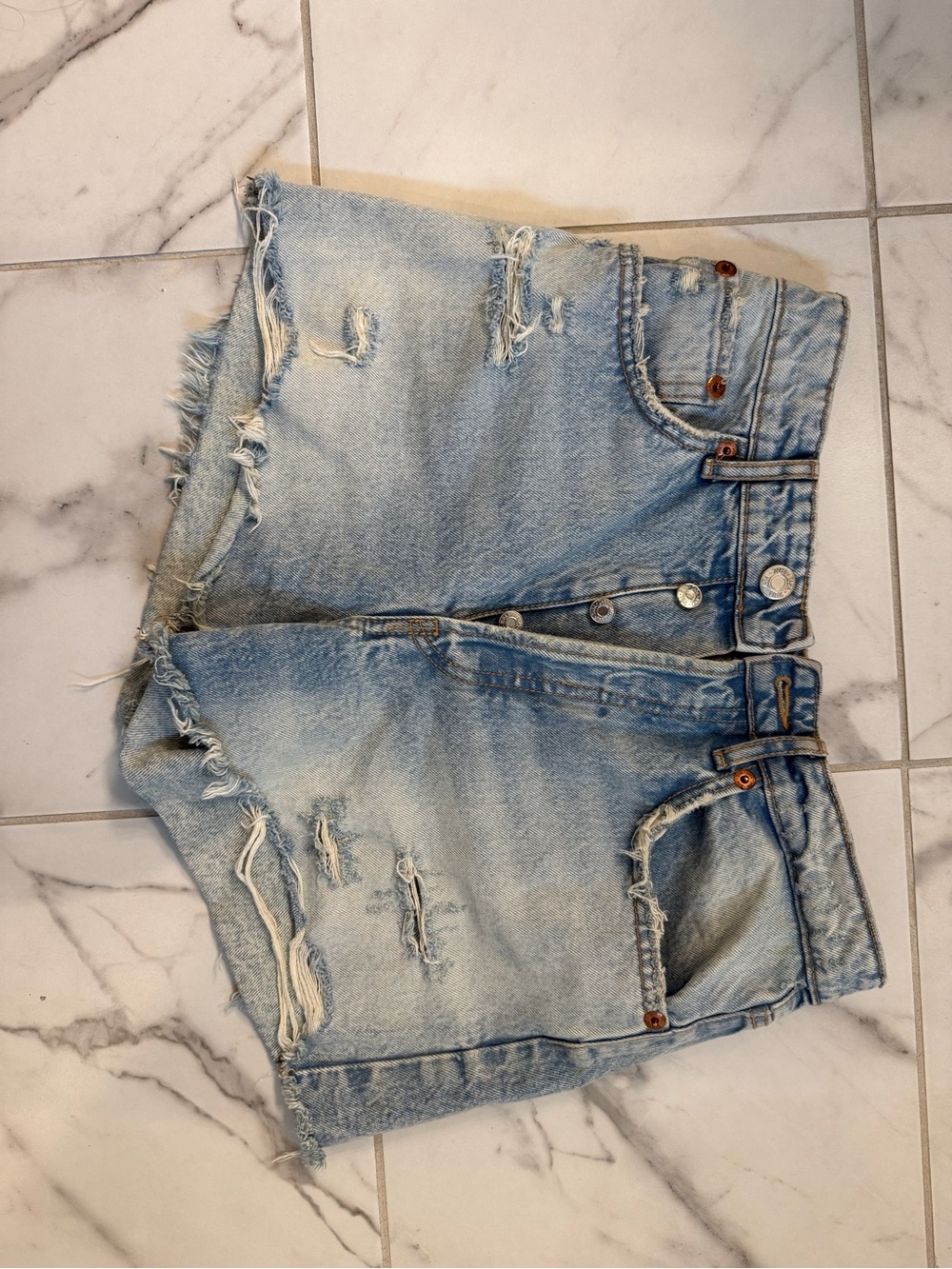Zara Light Blue Distressed Denim Shorts